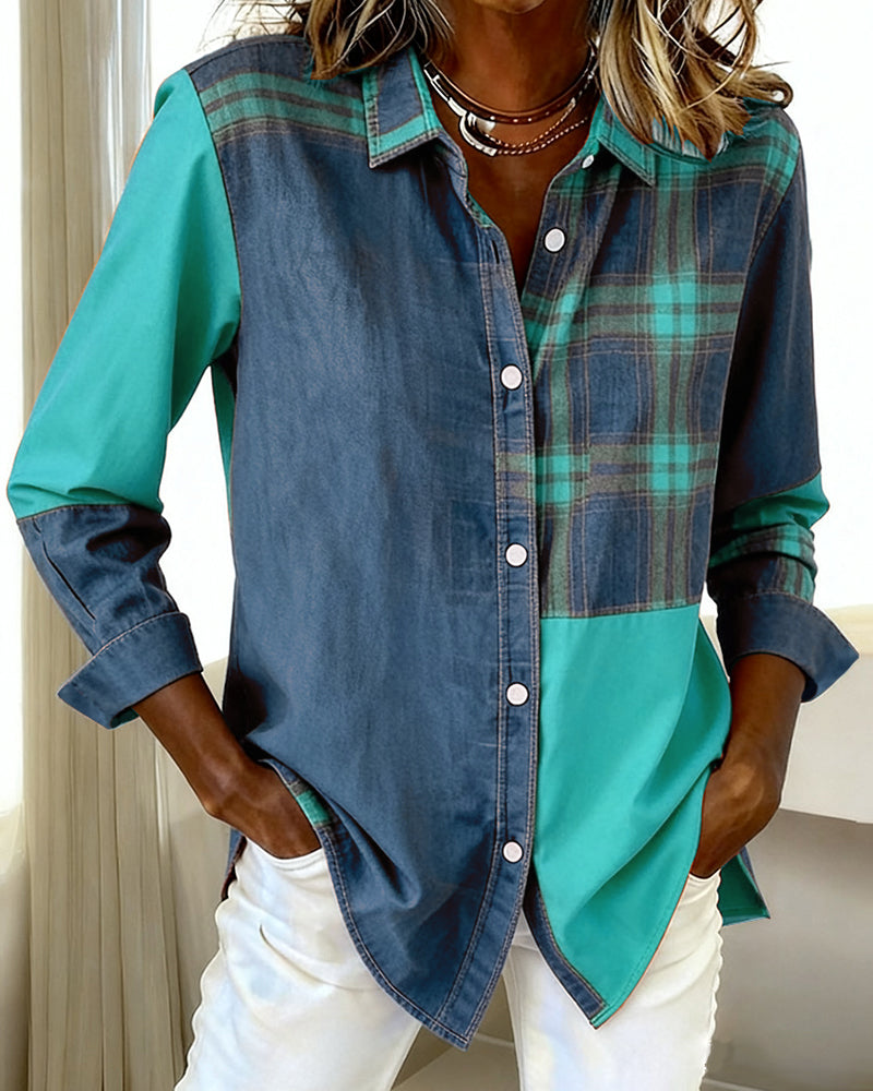Lydia | Shirt with Notched Collar and Checked Contrast Design