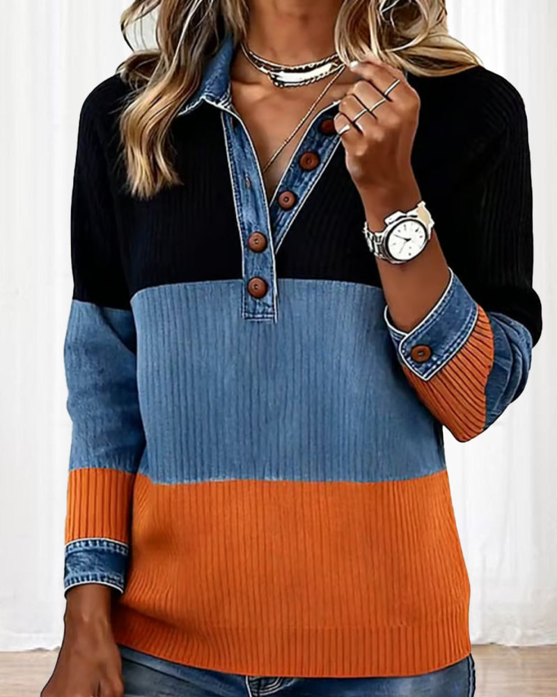 Lydia | Fashionable Top with Lapel and Contrast Color