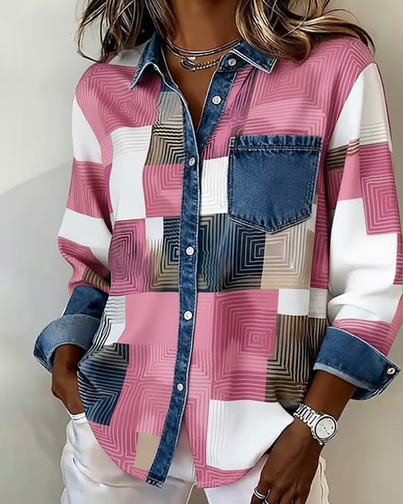 Lydia | Color Block Shirt Fashionable Collar