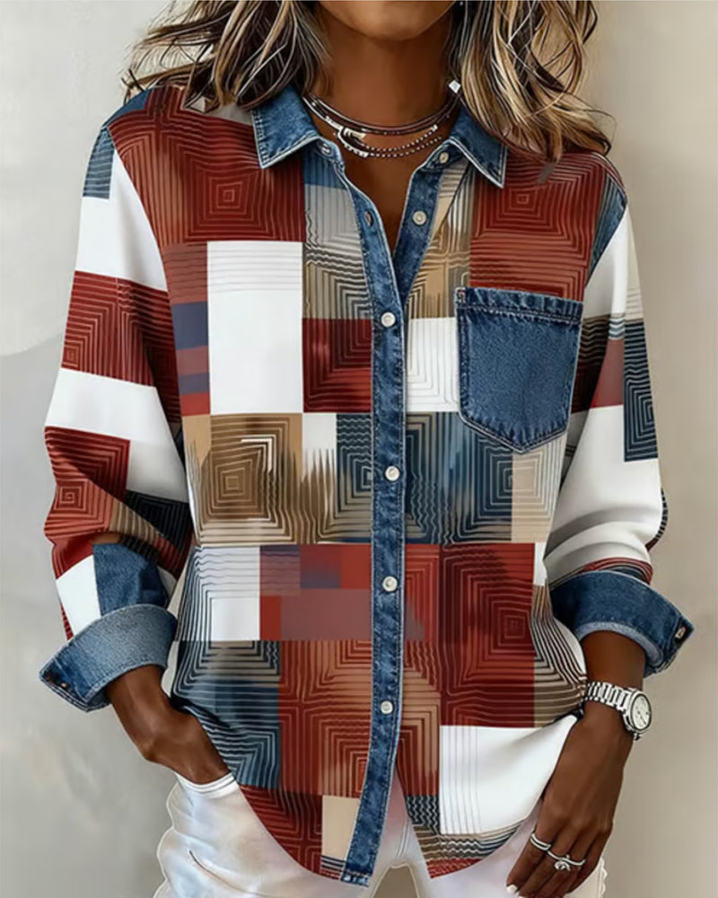 Lydia | Color Block Shirt Fashionable Collar