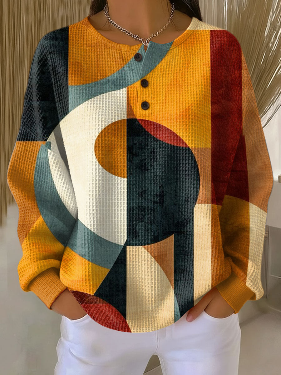 Laura™ - Waffle Sweater with Geometric Pattern