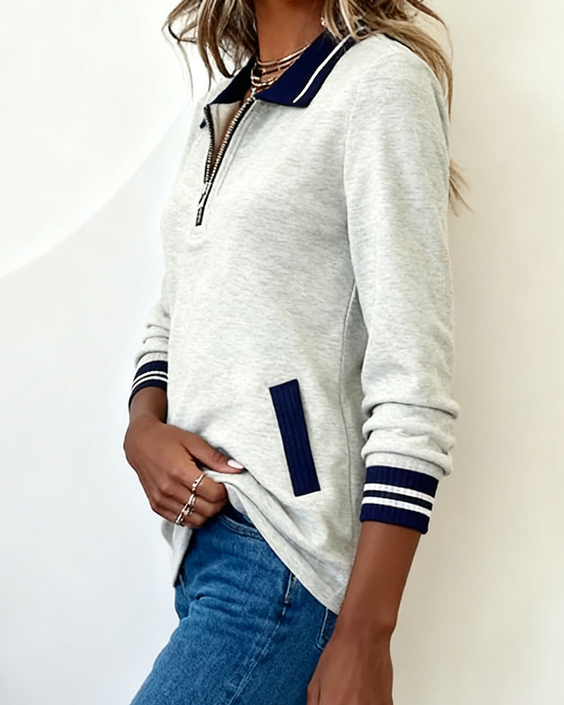 Lydia | Loose Sweatshirt with Lapel and Zipper