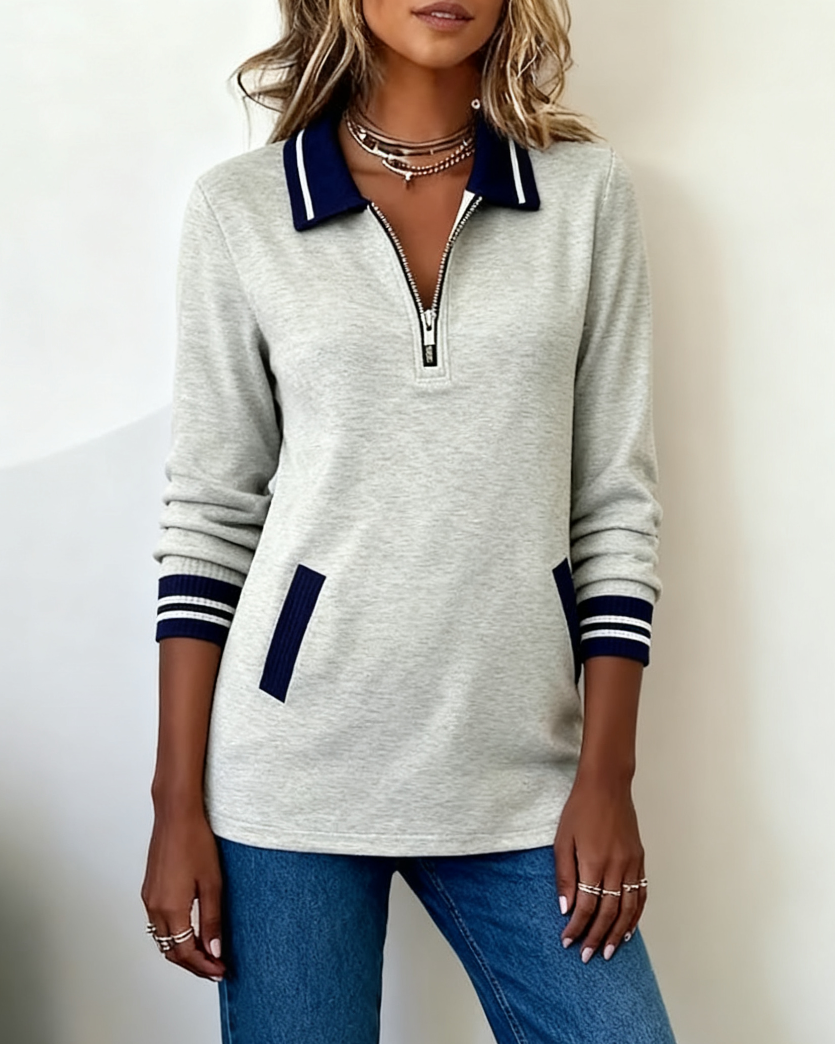 Lydia | Loose Sweatshirt with Lapel and Zipper