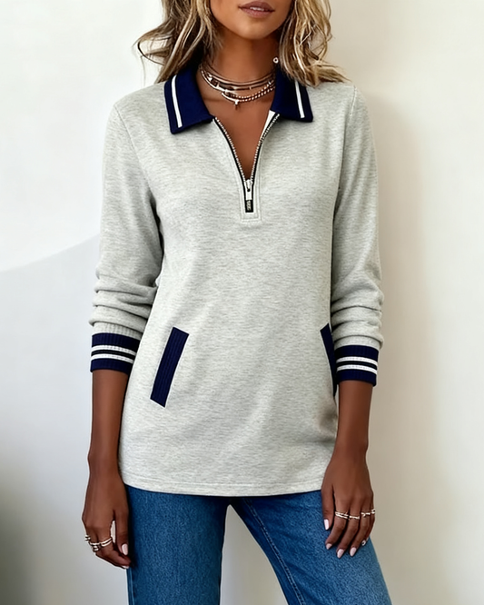 Lydia | Loose Sweatshirt with Lapel and Zipper