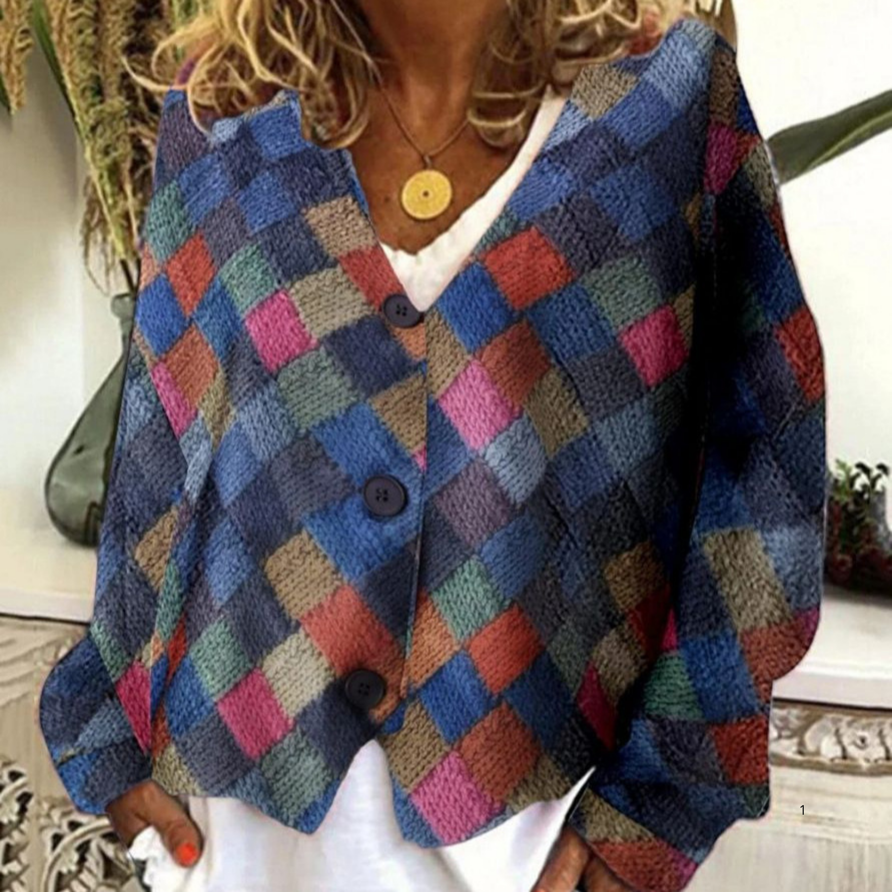 Color Block Checkered Cardigan