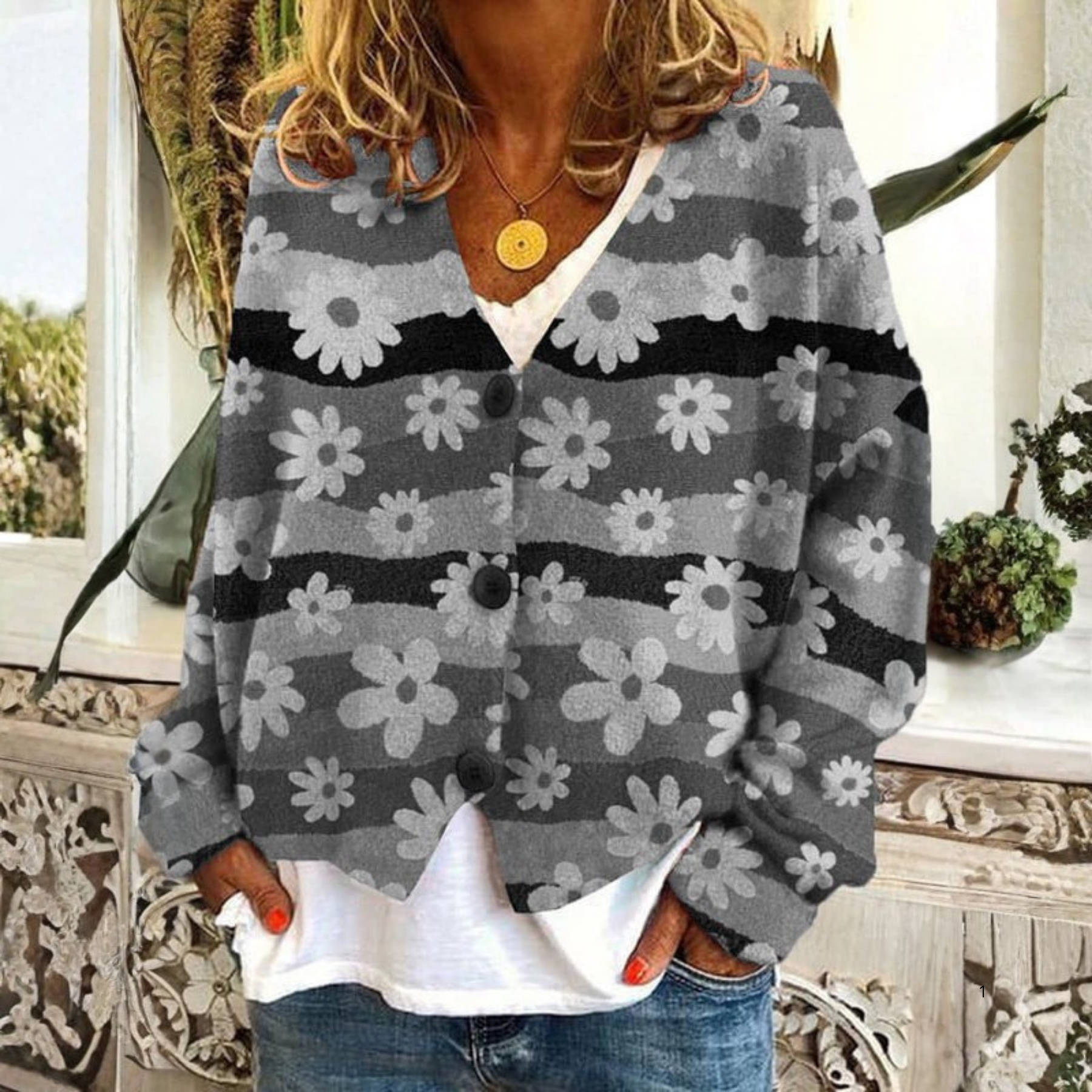 Monochrome Floral Cardigan