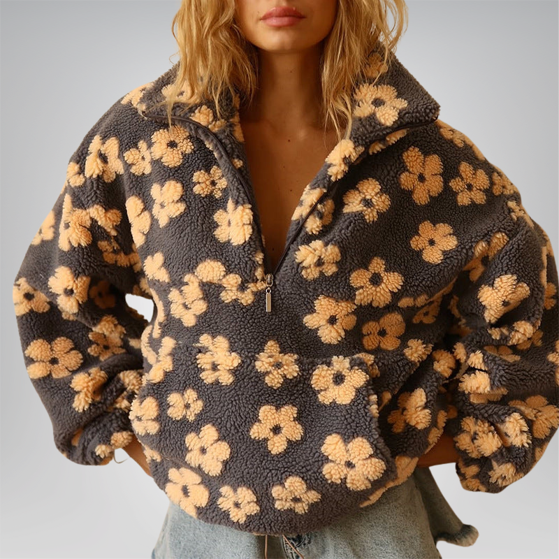 Daisy | Cozy Floral Fleece Zip-Up Pullover