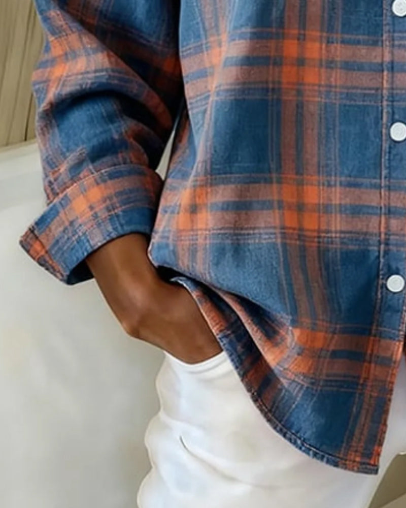 Lydia | Shirt with Check Pattern and Notched Collar
