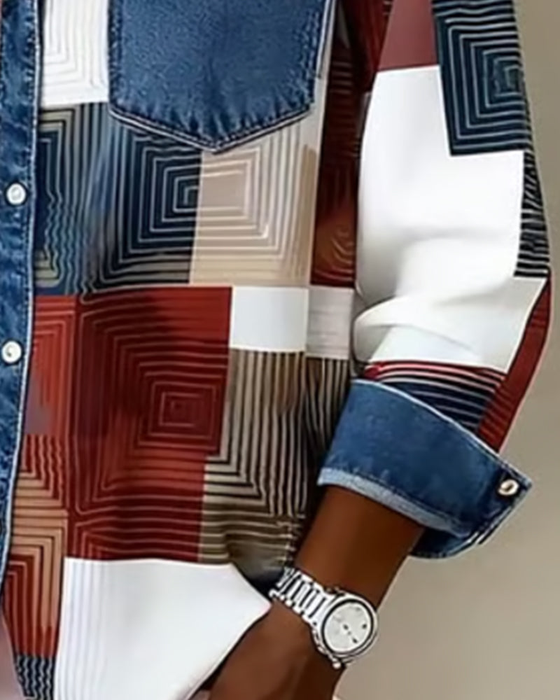 Lydia | Color Block Shirt Fashionable Collar