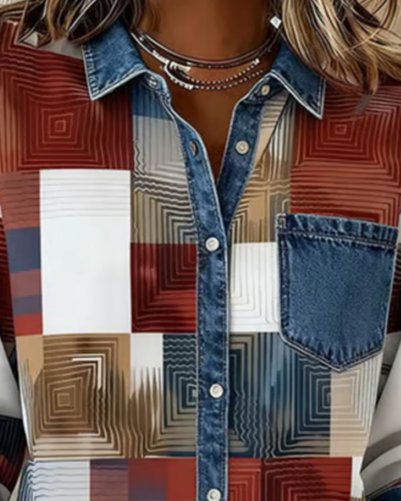 Lydia | Color Block Shirt Fashionable Collar