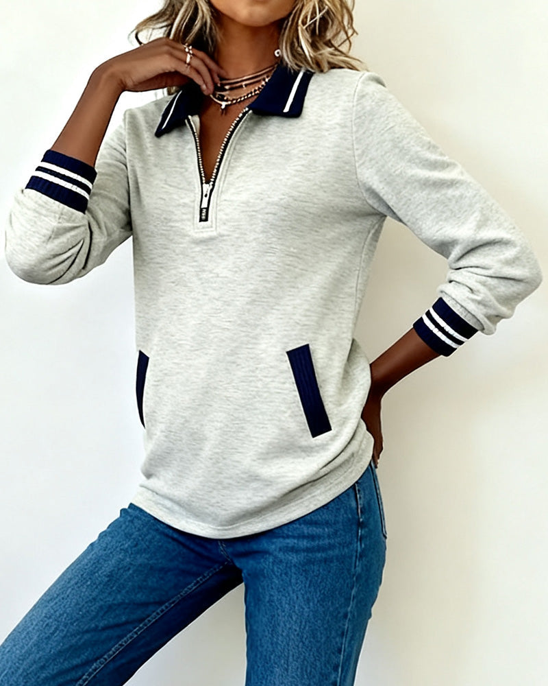 Lydia | Loose Sweatshirt with Lapel and Zipper