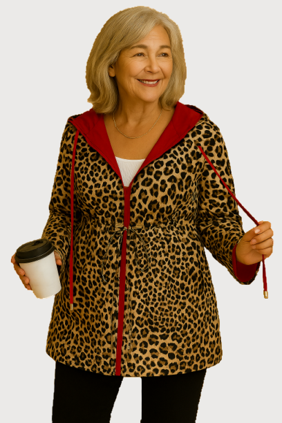 Reversible Hooded Coat with Leopard Print